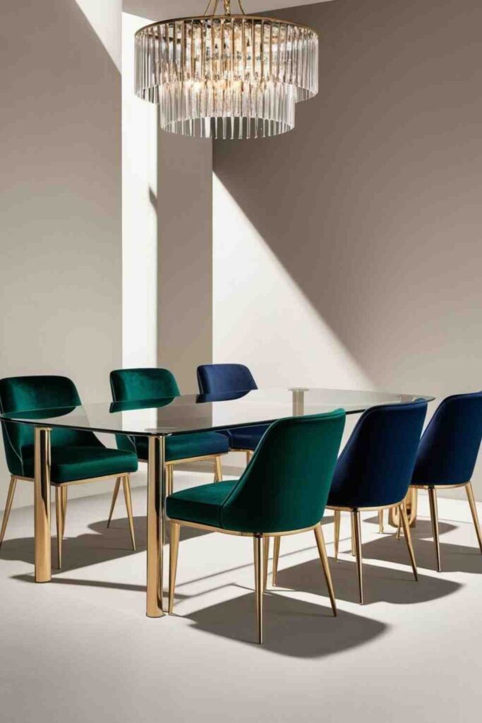 Glass Tables with Velvet Chairs