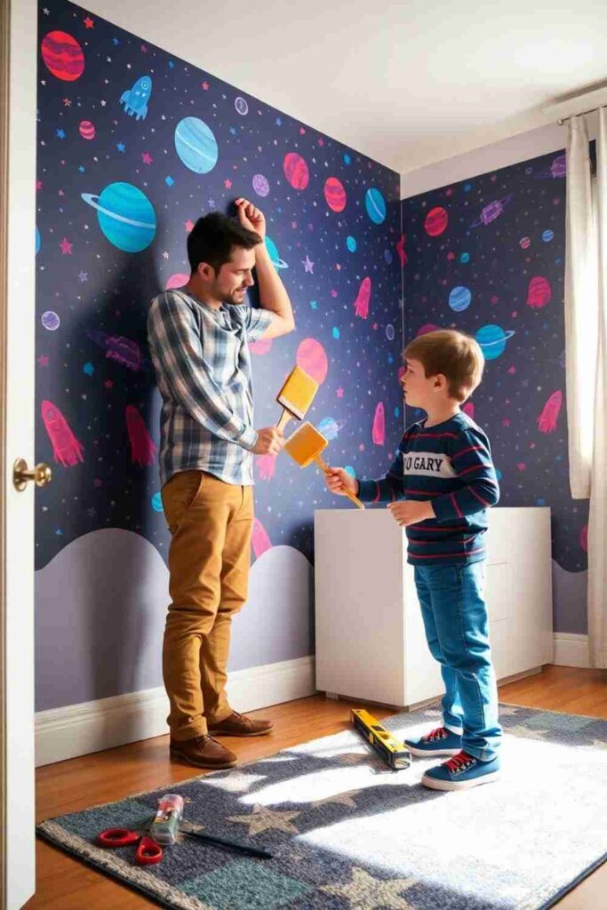 Boys room wallpaper